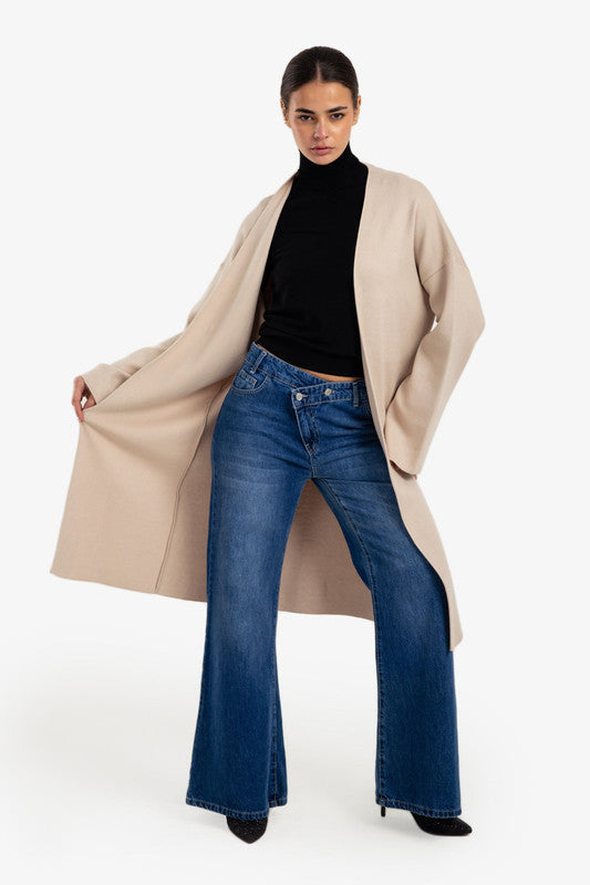 Plain Open-Front Cardigan – Beige