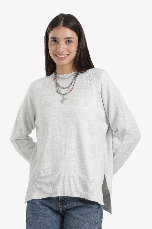 Solid High-Low Wool Pullover – Heather Grey