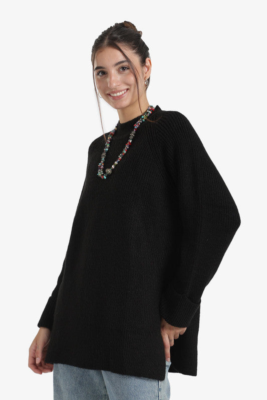 Plain Oversized Wool Knitted Pullover – Black