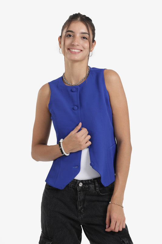 Plain Asymmetric Hem Vest – Blue