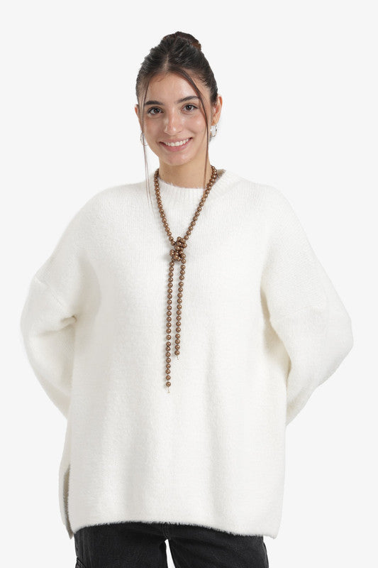 Plain Oversized Wool Knitted Pullover – Off White