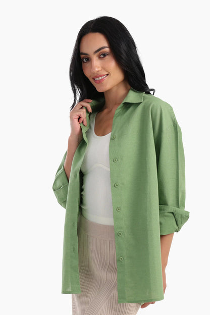 Linen Solid Long Sleeve Shirt – Light Mint