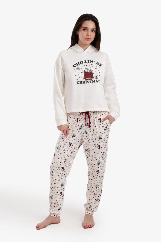 Cotton Festive Print Pajama Set – Off White
