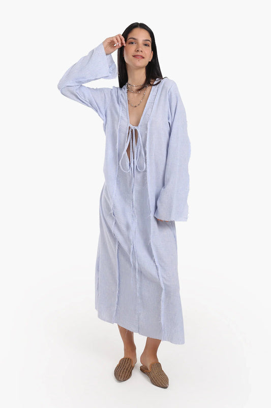 Tencel Solid Plunge V-Neck Beach Dress – Blue