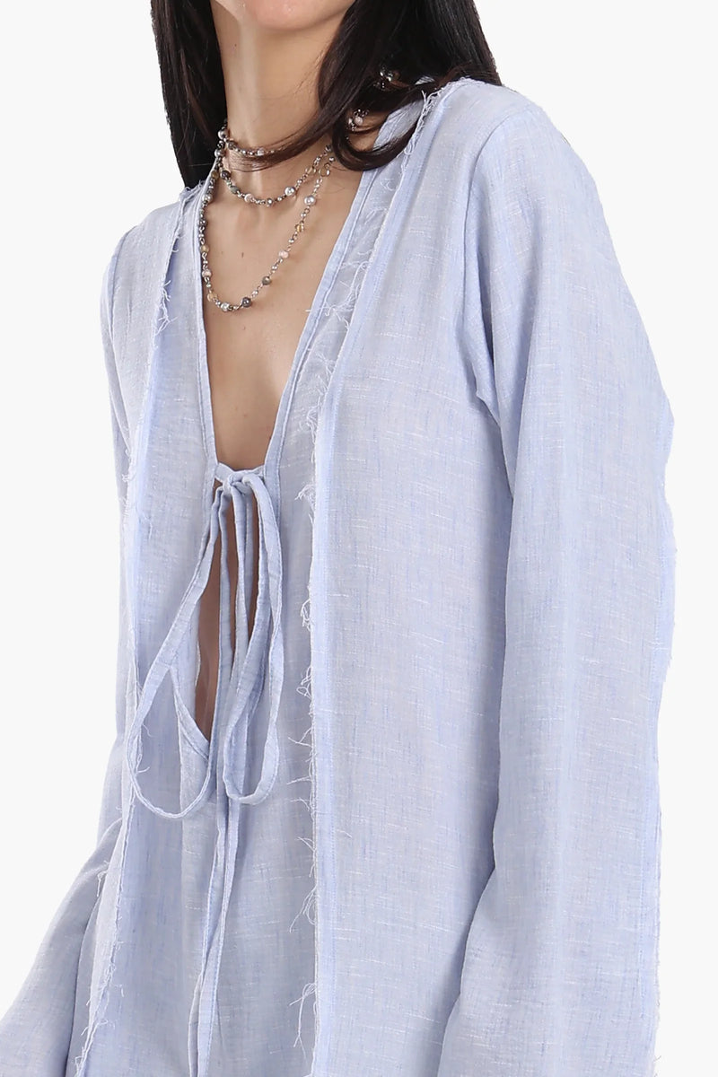 Tencel Solid Plunge V-Neck Beach Dress – Blue