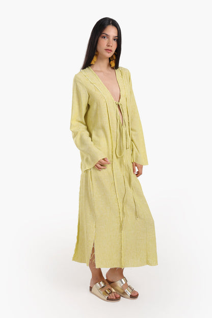 Tencel Solid Plunge V-Neck Beach Dress – Mustard