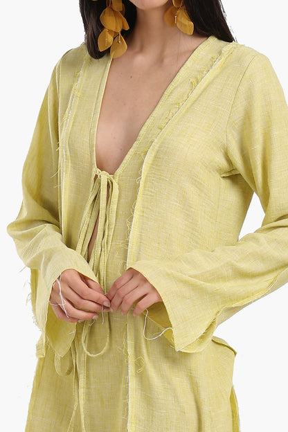 Tencel Solid Plunge V-Neck Beach Dress – Mustard