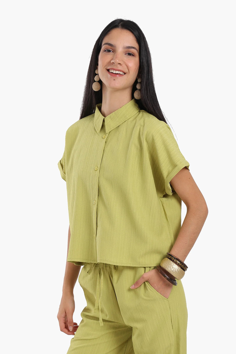 Polyester Textured Lounge Shirt – Pistachio