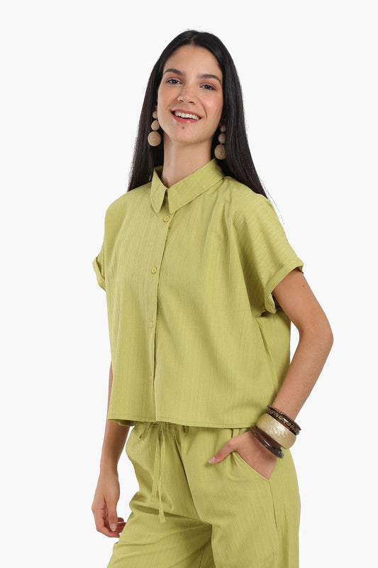 Polyester Textured Lounge Shirt – Pistachio