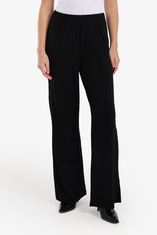 Relaxed Fit Wide-Leg Pants with Elastic Waist – Black