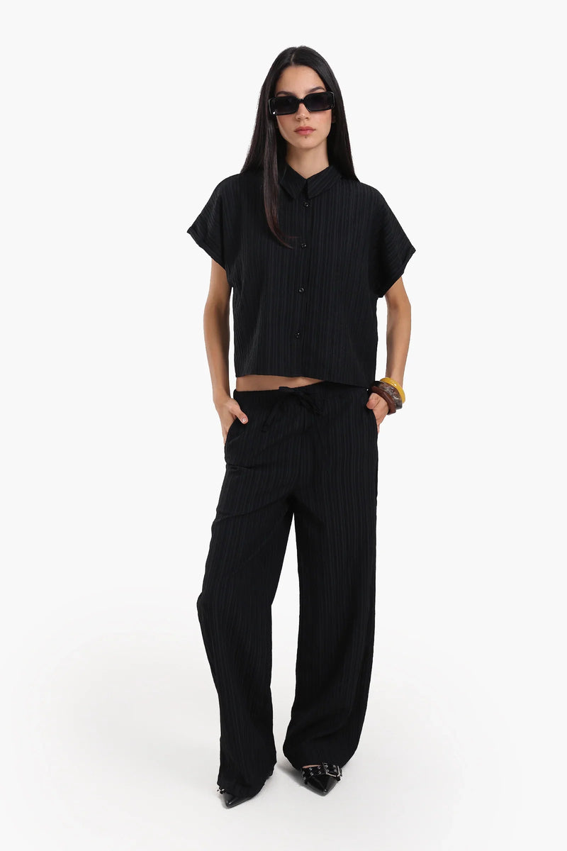 Polyester Textured Lounge Shirt – Black