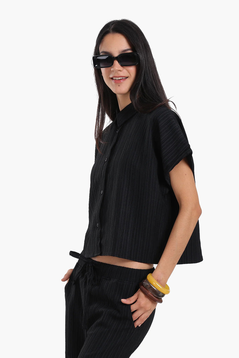 Polyester Textured Lounge Shirt – Black