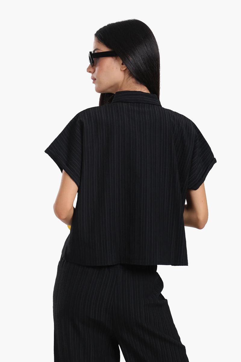 Polyester Textured Lounge Shirt – Black