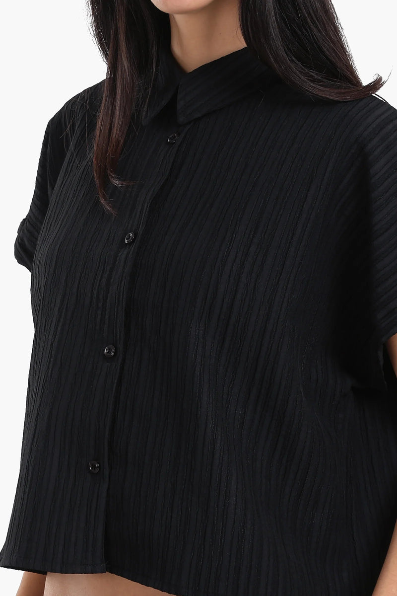 Polyester Textured Lounge Shirt – Black