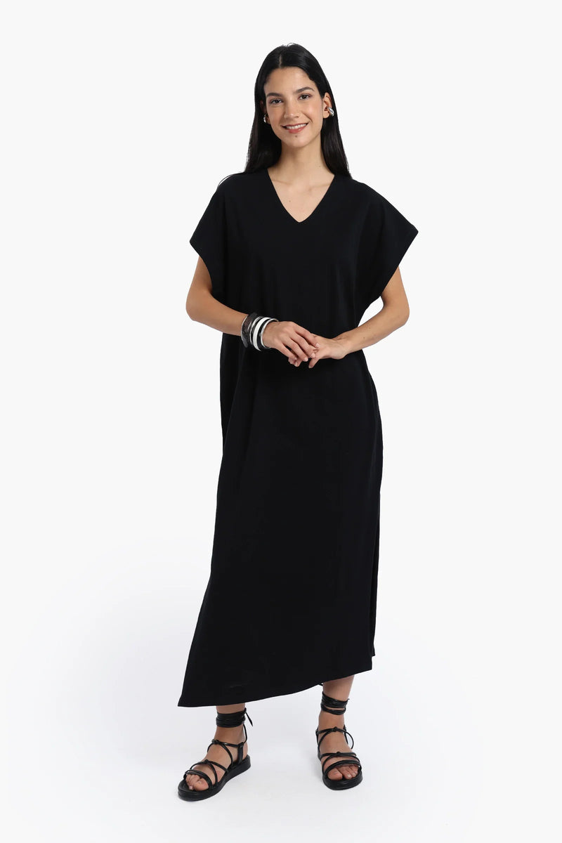 Cotton Solid Lounge Dress – Black