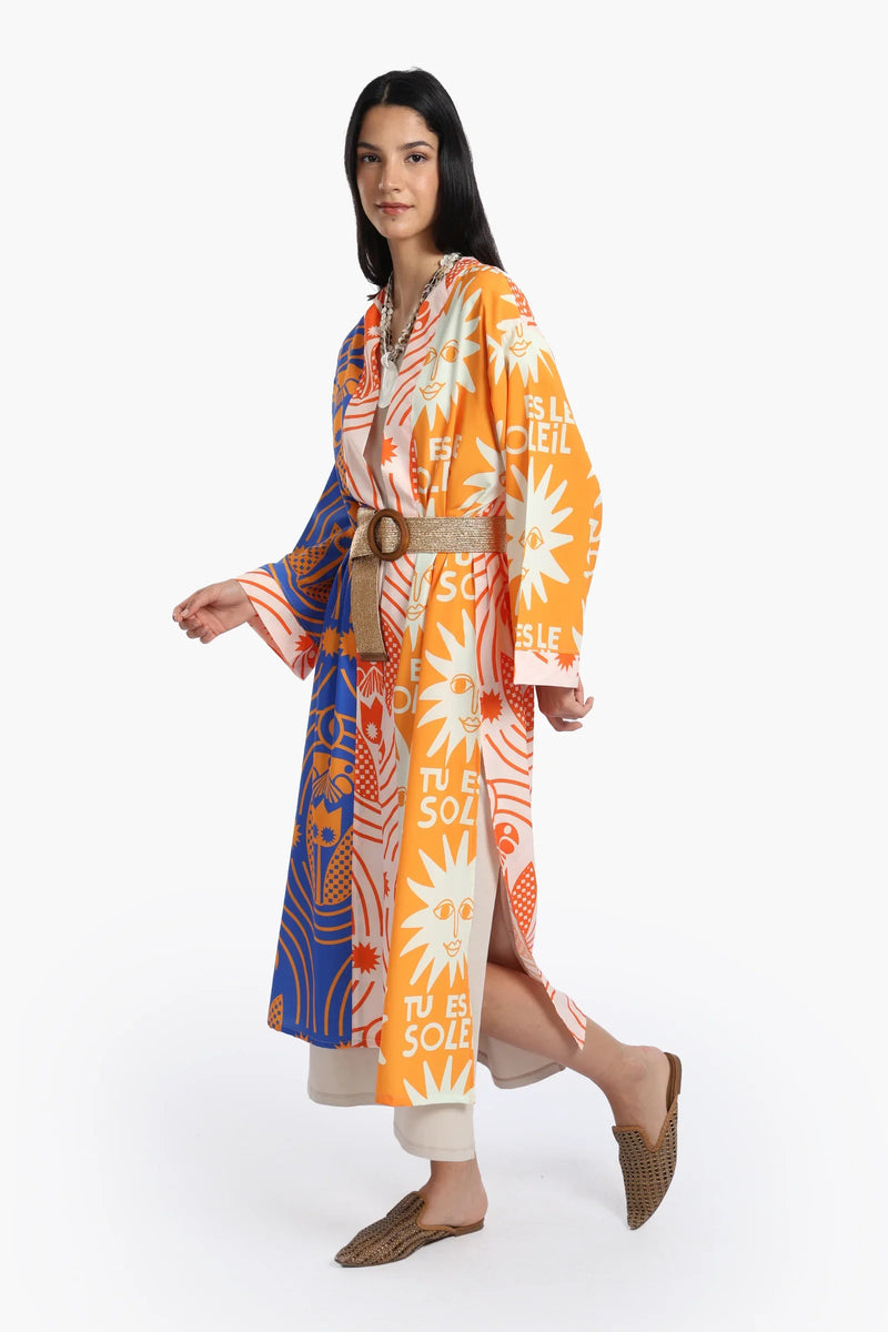 Polyester Sun-Printed Midi Kimono – Multicolor