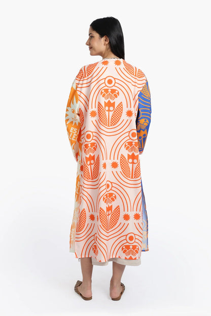 Polyester Sun-Printed Midi Kimono – Multicolor