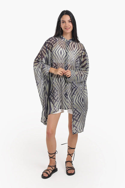 Chiffon Printed Shirt Poncho – Multicolor