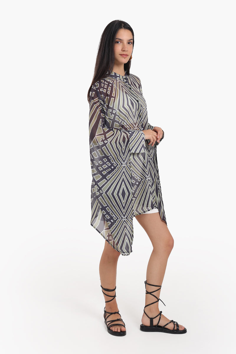 Chiffon Printed Shirt Poncho – Multicolor