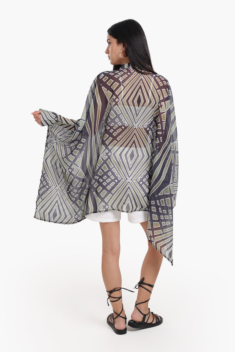 Chiffon Printed Shirt Poncho – Multicolor