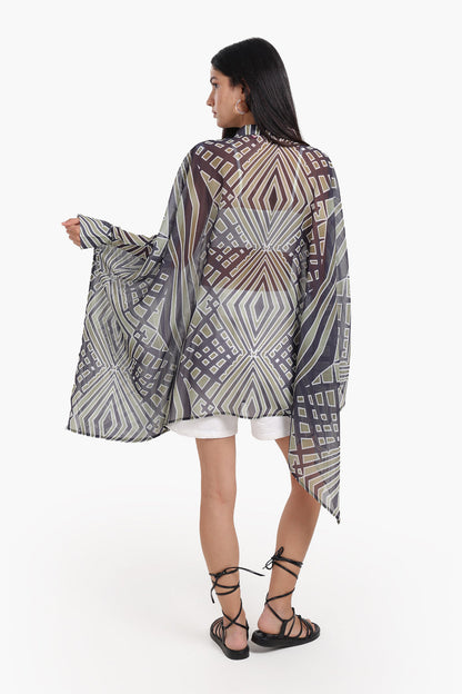 Chiffon Printed Shirt Poncho – Multicolor