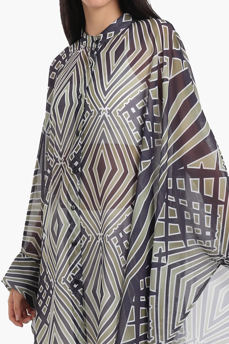 Chiffon Printed Shirt Poncho – Multicolor