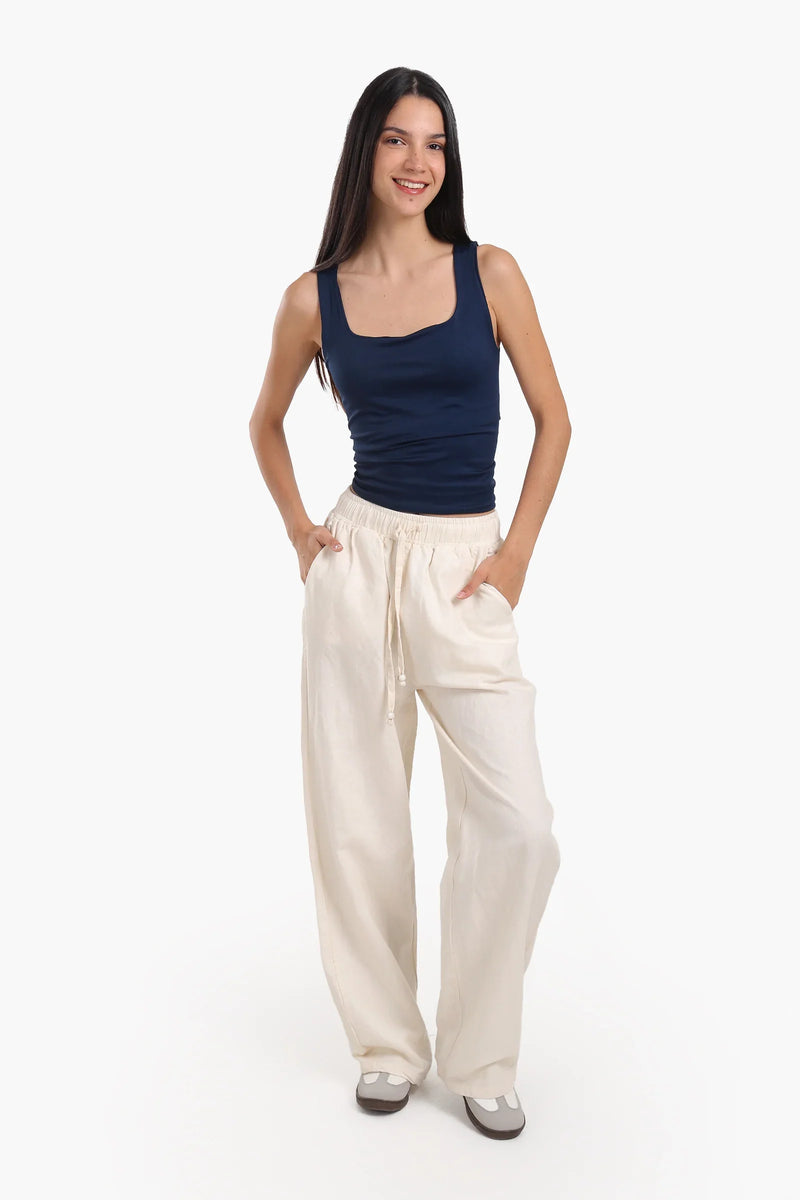 Polyamide Solid Square Neck Tank Top – Navy