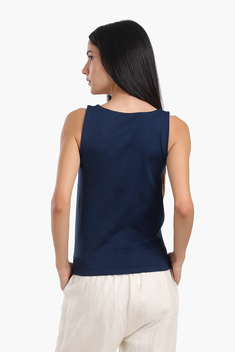 Polyamide Solid Square Neck Tank Top – Navy