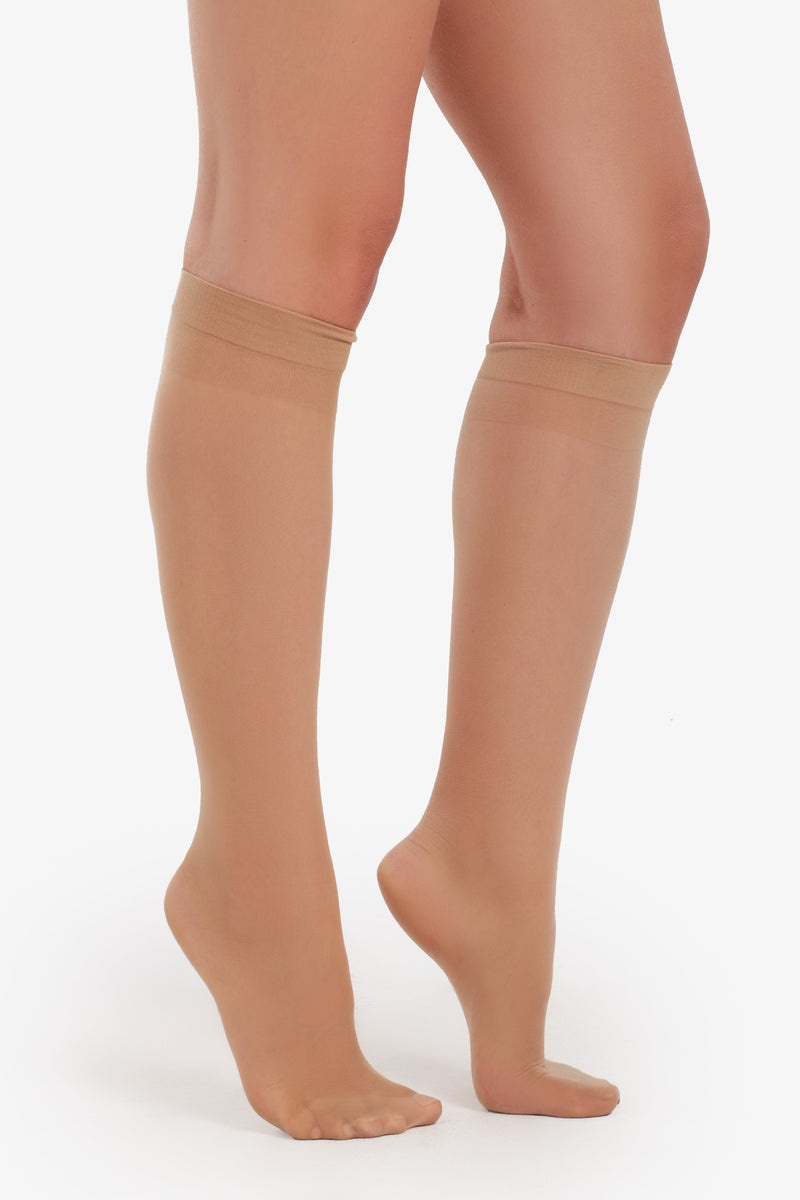Voile Solid Knee High Socks – Dark Beige