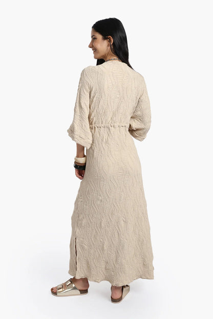 Polyester Self Pattern Beach Dress - Beige