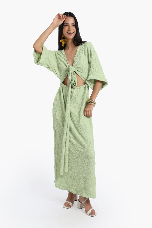 Polyester Self Pattern Beach Dress - Lime
