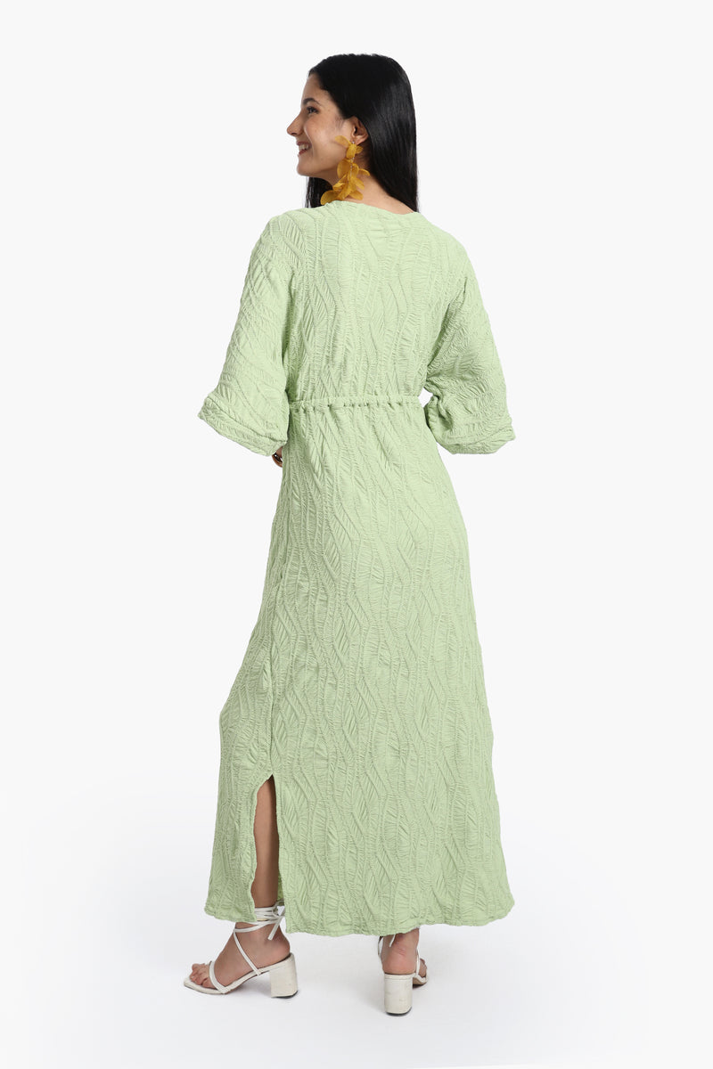 Polyester Self Pattern Beach Dress - Lime