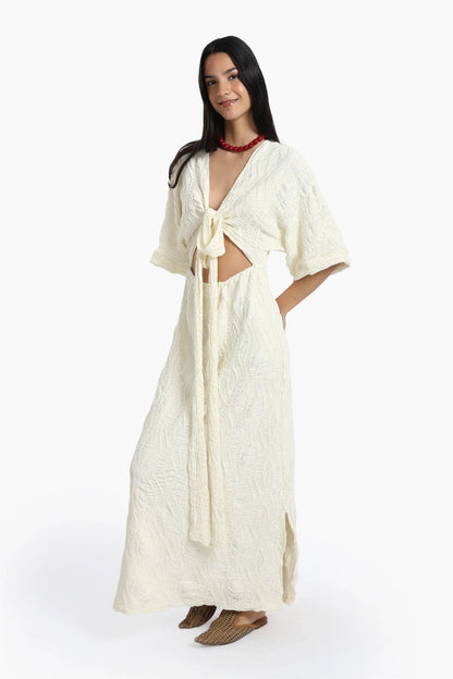 Polyester Self Pattern Beach Dress - Off White