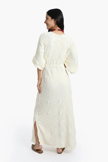 Polyester Self Pattern Beach Dress - Off White