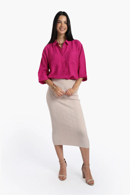 Polyester Solid Chest Pocket Shirt - Fuchsia