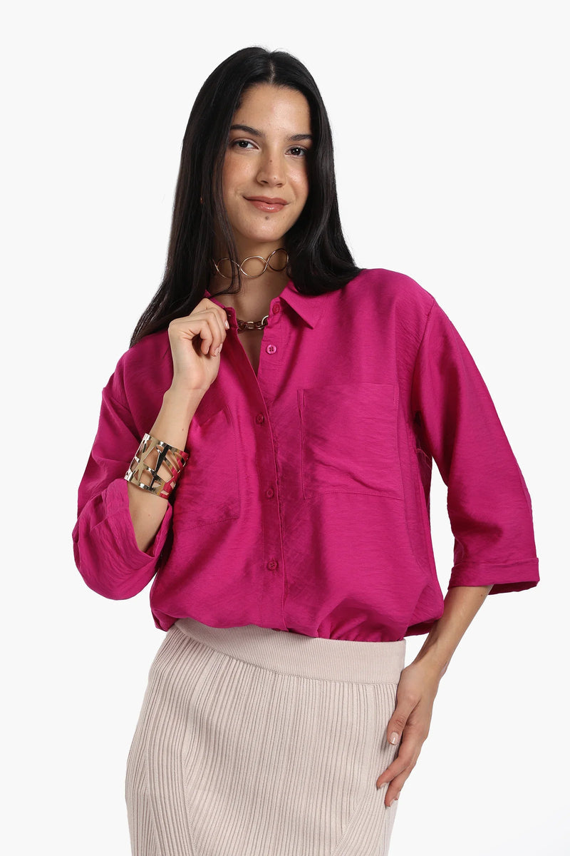 Polyester Solid Chest Pocket Shirt - Fuchsia