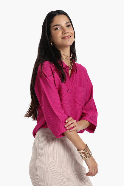 Polyester Solid Chest Pocket Shirt - Fuchsia