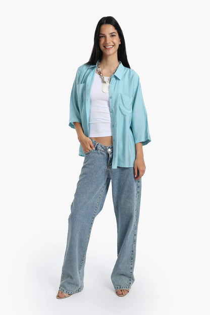 Polyester Solid Chest Pocket Shirt - Light Mint