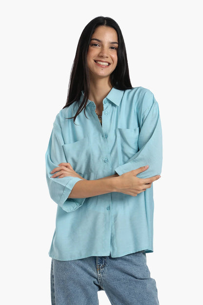 Polyester Solid Chest Pocket Shirt - Light Mint