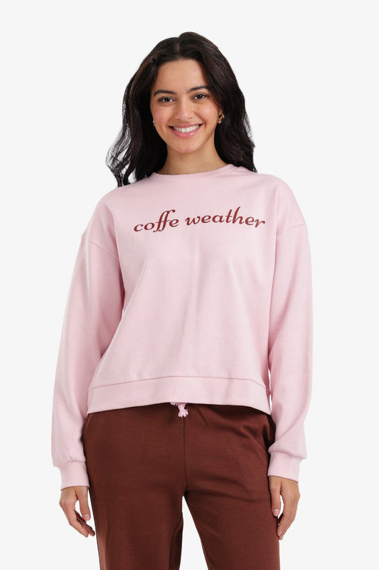 Printed Text Lounge Sweatshirt – Pink