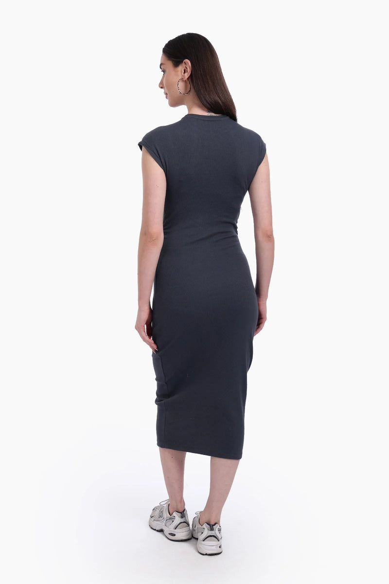Cotton Ribbed Slim Fit Dress – Grey