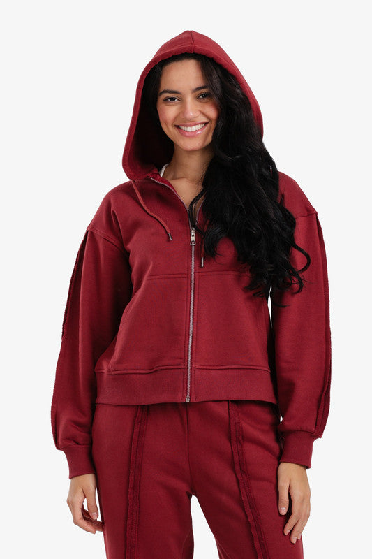 Plain Zip-Up Lounge Hoodie – Wine