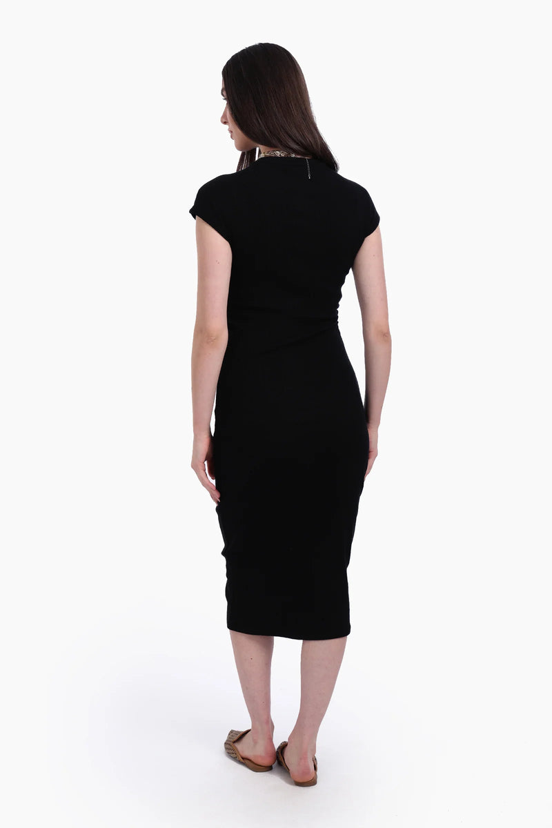 Cotton Ribbed Slim Fit Dress – Black
