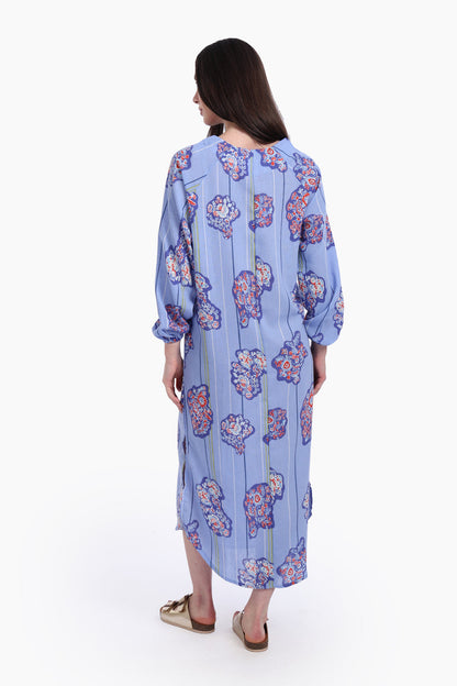 Voile Printed Midi Dress – Blue