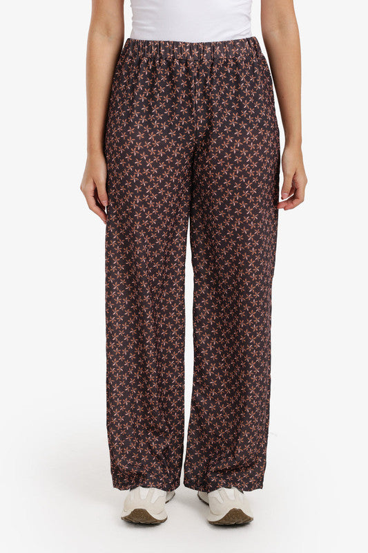 Printed Pattern Wide-Leg Pants – Black & Orange