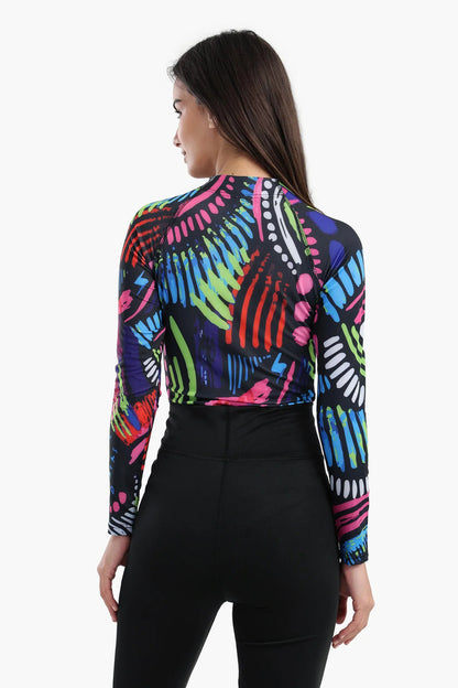Polyester Abstract Print Rash Guard Swimsuit – Multicolor