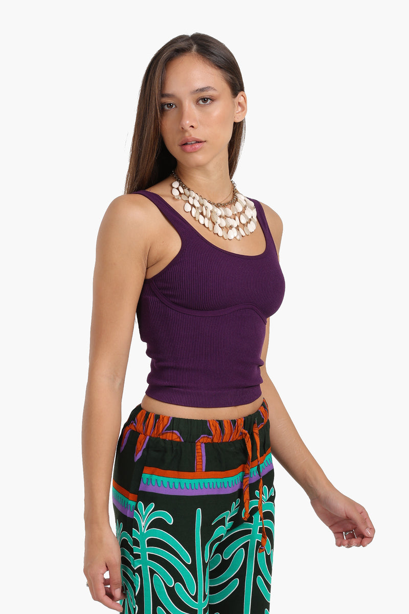 Microfiber Ribbed Crop Top - Purple