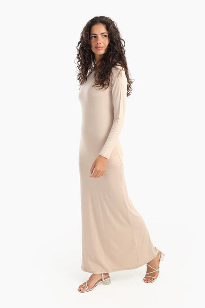 Viscose Blend Solid Slim Dress – Grey