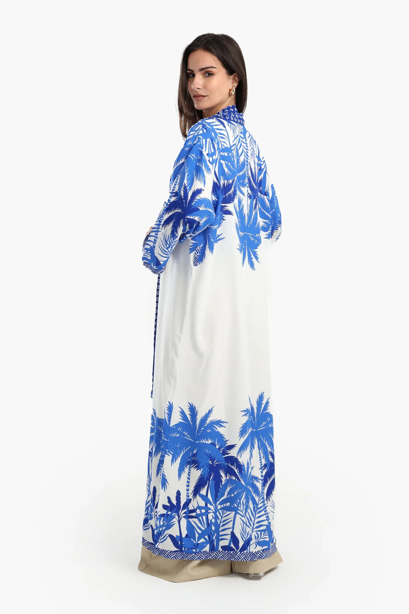 Cotton Palm Trees Printed Kimono – Blue & White