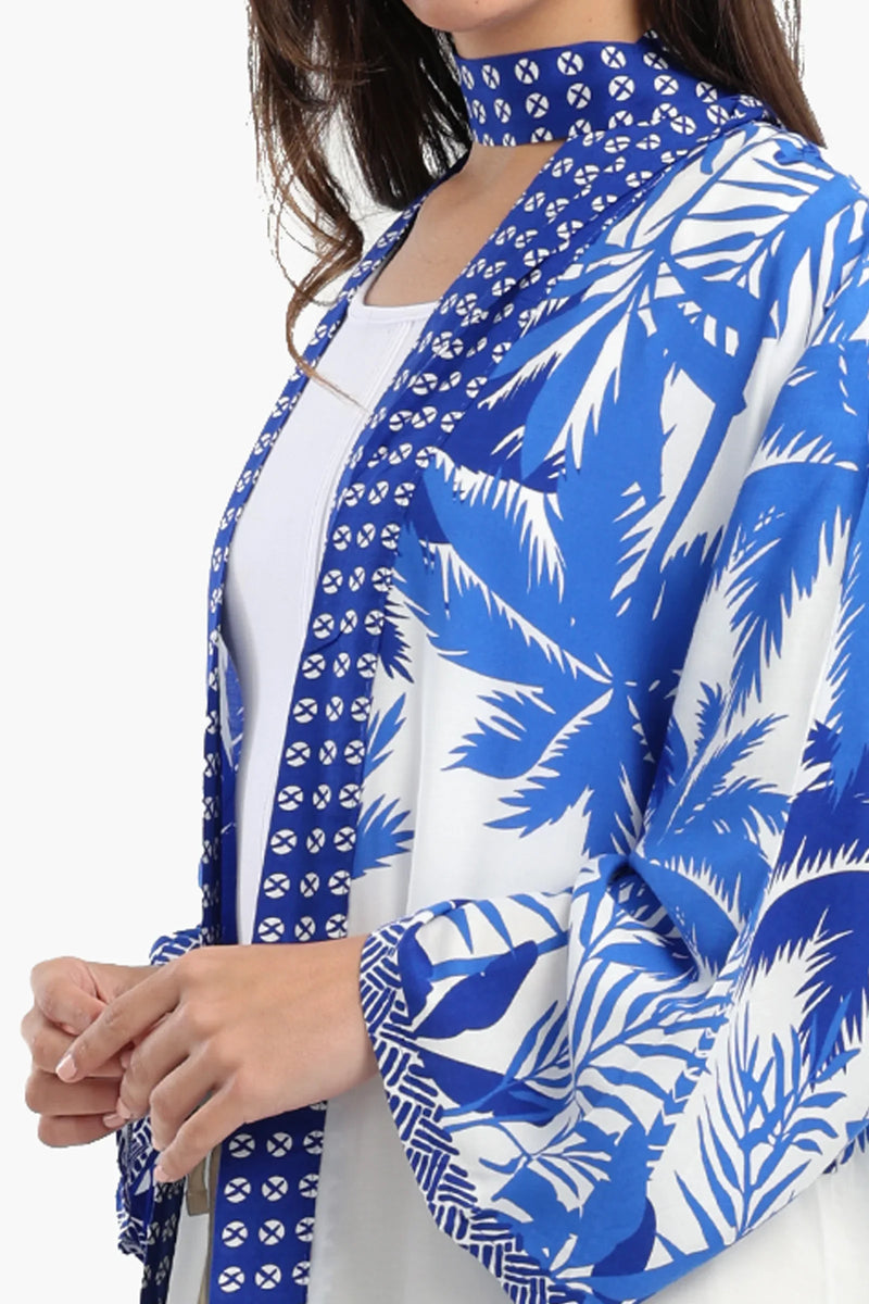 Cotton Palm Trees Printed Kimono – Blue & White